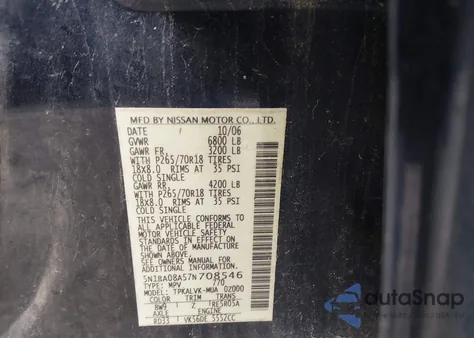 2007 Nissan Armada Le from USA, damaged, VIN 5N1BA08A57N708546